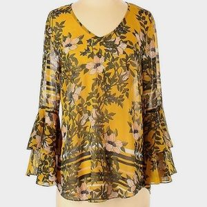 Cabi Yellow Scene Boho Blouse